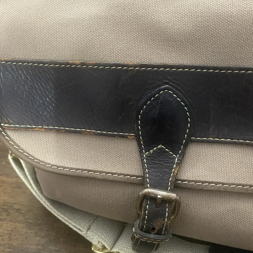 Vintage Eddie Bauer Canvas Leather Duffel Bag Weekend Travel Luggage Tan Brown